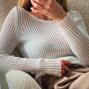 White Ribbed Knit Sweater
